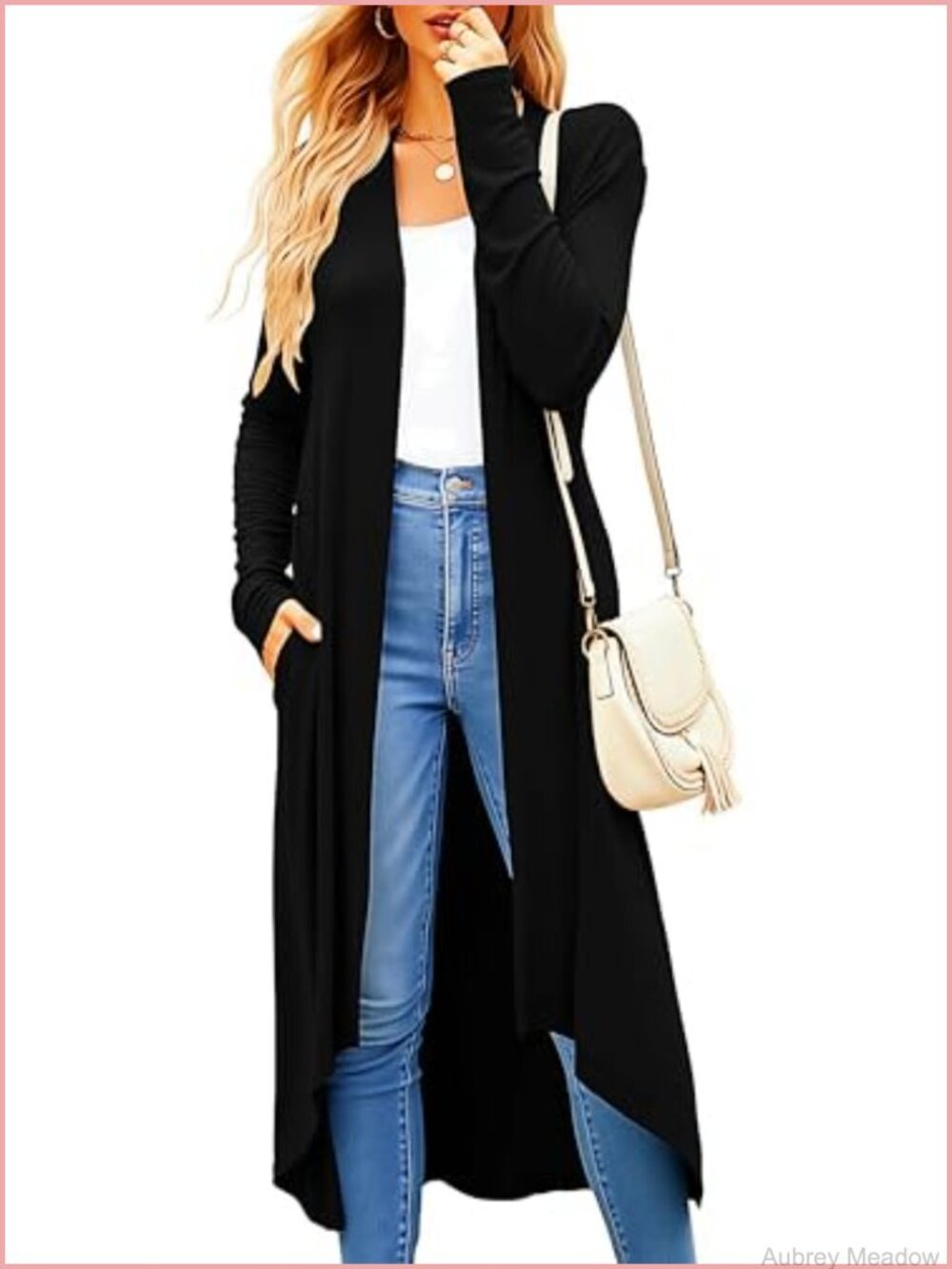 Women's Long Cardigan Duster Lightweight Viscose Spandex Open Front Pockets